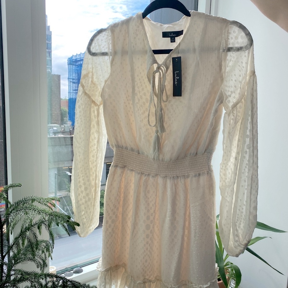 LULU’s Dreamy Aesthetic Dotted Mini Dress